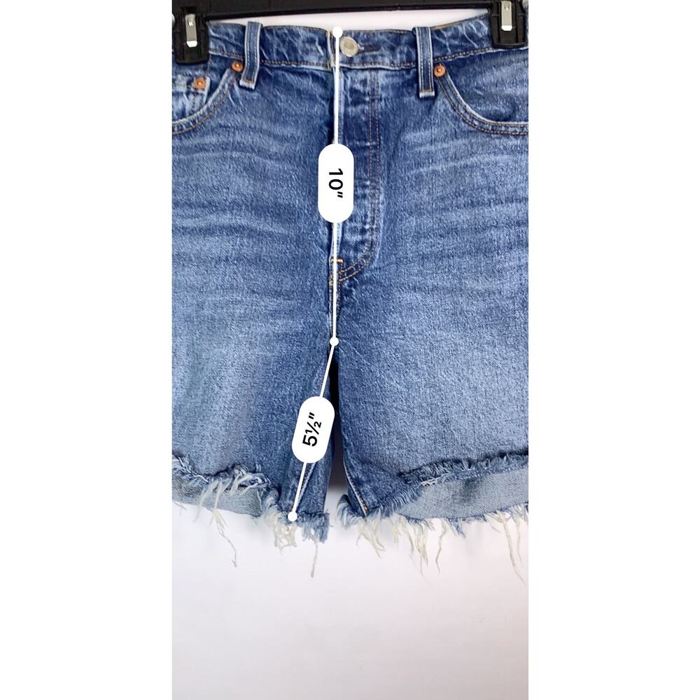 Levi’s 501 Women’s Shorts W29 Blue Denim Mid Thigh Button Fly Raw Frayed Hem - Picture 7 of 15